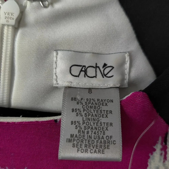 Cache Fitted Dress Sz 8 Party Cocktail Pink Black Sleeveless Shoulder Cut out - Picture 7 of 8